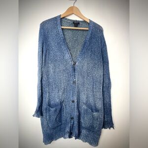 Avant Toi Distressed Knit Cardigan, Blue, Size M, Made in Italy